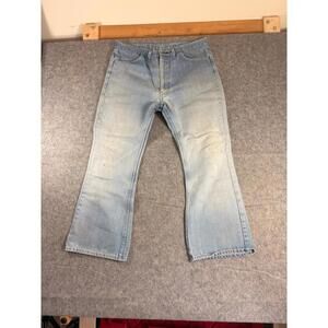 Vintage 70s Sears Thumbs Up Jeans Men 36x27 Blue Bell Bottoms Flared Made USA